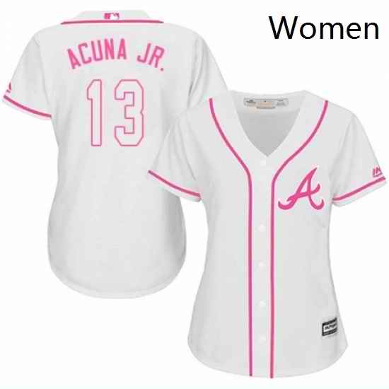 Womens Majestic Atlanta Braves 13 Ronald Acuna Jr Authentic White Fashion Cool Base MLB Jersey